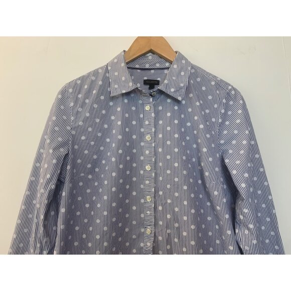 Talbots Women's Striped Polka Dot Long Sleeve Cotton Button‎ Down Blouse Size M - Picture 2 of 9